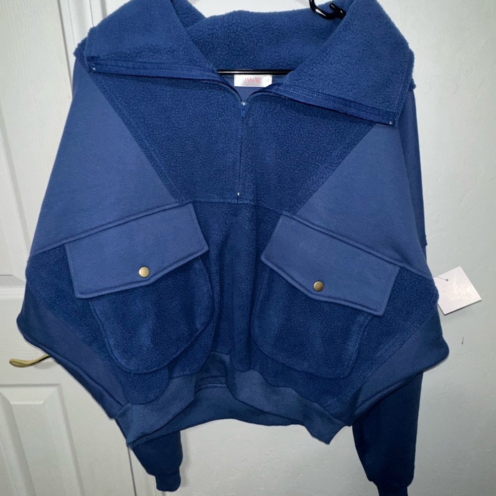 Blue Fleece Jacket with Pockets